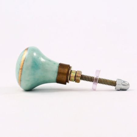 Sea Green Crackle Ceramic Cabinet Knob With Gold Work-6 Pieces
