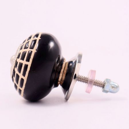 Black Spider Net Etched Ceramic Cabinet Knobs-6 Pieces