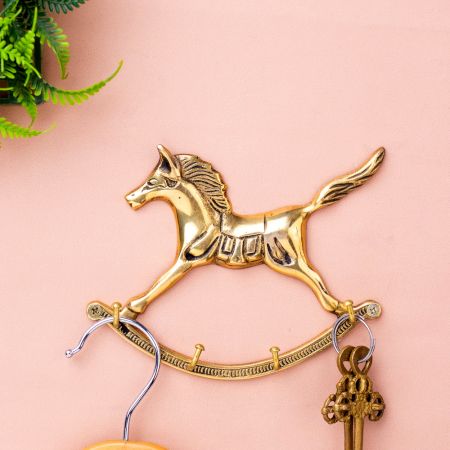 Golden Horse Wall Hanging Brass Hooks