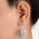 92.5 Sterling Silver Elegant Flower Design Ear Hook Dangle Earrings