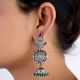 92.5 Sterling Silver Earrings Long Intricate Pink Tourmaline And Green Onyx Studded Jhumkas