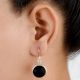 92.5 Sterling Silver Earrings Round Black Onyx Frames Drop Hanging Earrings