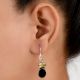 92.5 Sterling Silver Earrings With Oval Citrine And Black Round Onyx Dangler Earrings