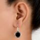 92.5 Sterling Silver Earrings With Black Onyx Round Cabochon Designer Border Drop Earrings
