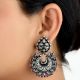 92.5 Sterling Silver Chandbali Earrings Big Floral Stud And Leaves and Amethyst Stoned Hanging