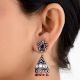 Triangular 92.5 Sterling silver Jhumki Earrings With Amethyst stud And Garnet Beads Hanging