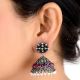 Pink Tourmaline Studded 92.5 Sterling silver  Earrings  Floral With Pearl Beads tassels