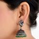 92.5 Stering Silver Earrings Tribal Stud Amethyst And Green Onyx Stone Jhumki