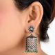 92.5 Sterling Silver Earrings Drum Shaped jali Design With Onyx beads Hangings