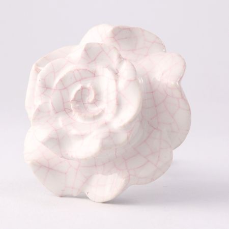 White And Pink Big Rose Crackle Ceramic Dresser Knobs
