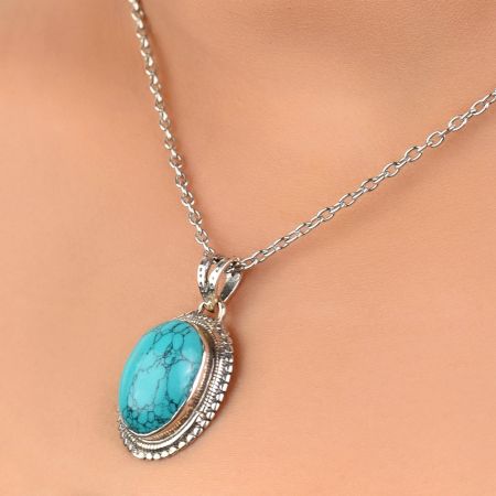 92.5 Sterling  Silver Turquoise All Season Pendant for Women