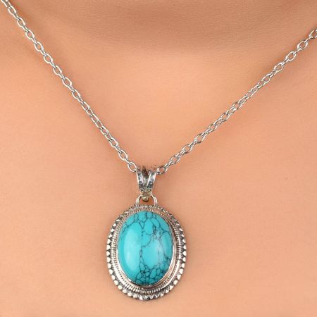92.5 Sterling  Silver Turquoise All Season Pendant for Women