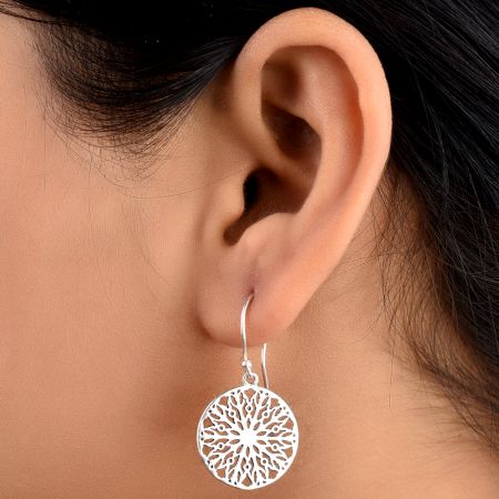 Round 92.5 Sterling Silver Floral Filigree Earrings For Women