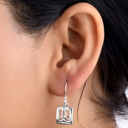 92.5 Sterling Silver Earrings Celtic Knot In Square knot Design