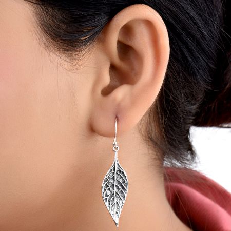 Long Autumn Leaf 92.5 Sterling Silver Earrings