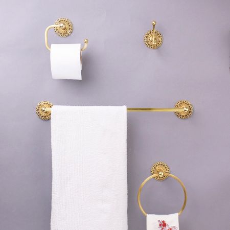 Golden Finish Brass Bathroom Hardware for Decor in Set of 4