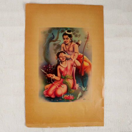 Vintage Oleograph Paper Print of Lord Krishna and Radha Ji