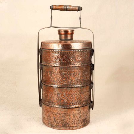 Vintage Handmade Copper Tiffin Box for Collection and Decoration