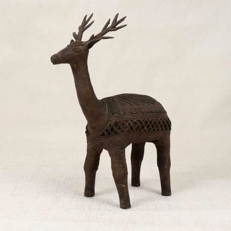 Handmade Vintage Brass Standing Deer in Bastar Art