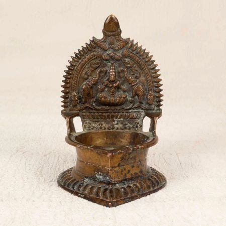 Handmade Vintage Brass Gaj Lakshmi Oil Lamp for Prayer Room