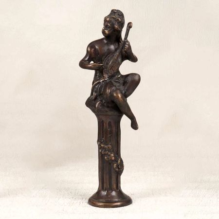 Vintage Brass Statue of Musician Playing Sarangi for Home Decor