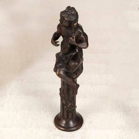 Vintage Brass Statue of Musician Playing Sarangi for Home Decor