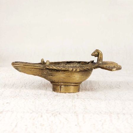Small Vintage Brass Oil Lamp from Odisha for Decoration