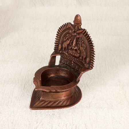 Beautiful Brown Brass Gajlaxmi Oil Lamp for Prayer Room