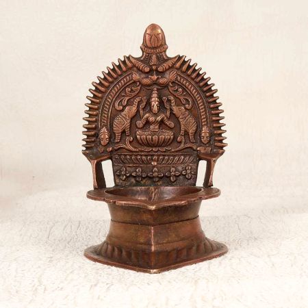 Beautiful Brown Brass Gajlaxmi Oil Lamp for Prayer Room