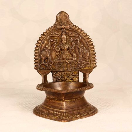 Handmade Vintage Finish Brass Gaja Laxmi Oil Lamp for Decor