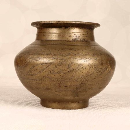 Engraved Handcrafted Brass Holy Water Pot for Hindu Rituals