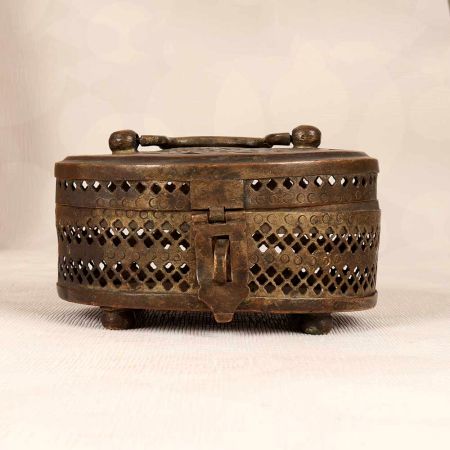 Handcrafted Vintage Brass Jewelry Box in Jali Work for Decoration