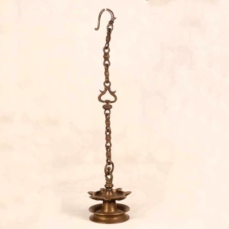 Northern Indian Hanging Brass Oil Lamp with Chain for Prayer Room