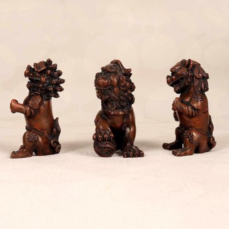 Handmade Chinese Metal Lion Statue for Decor in Set of 3