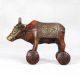 Handcrafted Brown Finish Bull on Four Wheels Made of Brass
