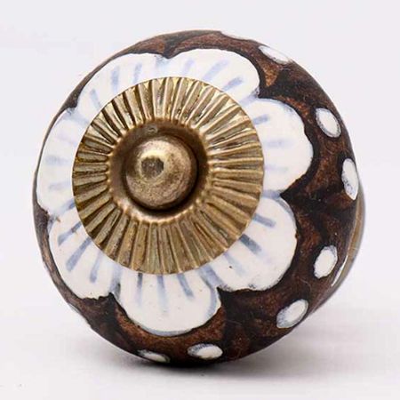 Antique White Floral Round Ceramic Cabinet Knobs