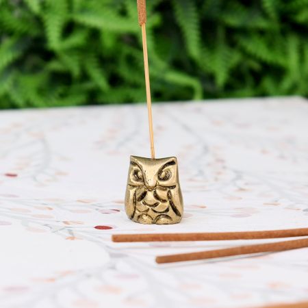 Antique Golden Brass Wise Owl Incense Stick Holder