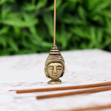 Antique Golden Brass Buddha Face Agarbatti Holder Stand