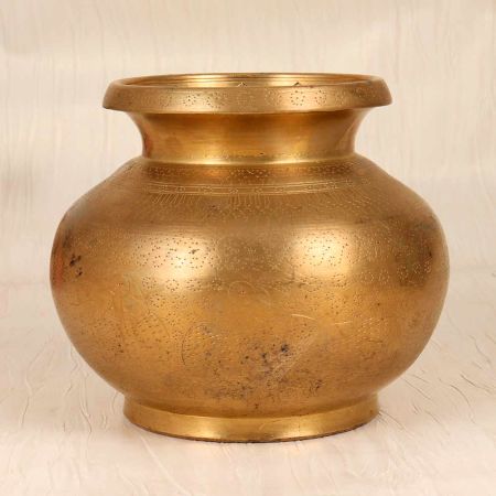 Engraved Brown Finish Brass Holy Water Pot for Decoration