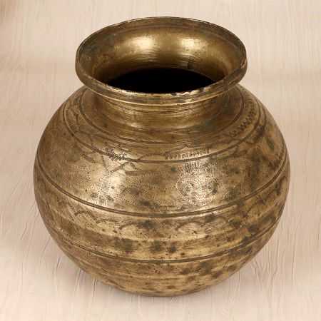 Beautiful Brown Finish Brass Holy Water Pot in South Indian Art