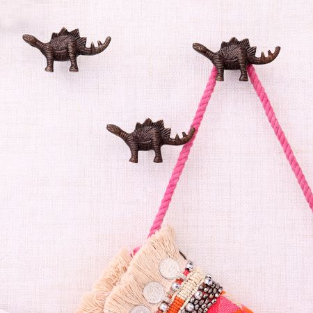Antique Modern Iron Dinosaur Heavy Duty Wall Hooks-Pack of 3
