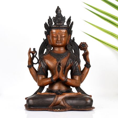 Handmade Tibetan Art Chenrezig Buddhist Deity Statue Made of Copper