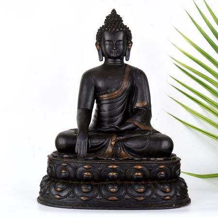 Antique Finish Lord Buddha Copper Statue in Tibetan Art