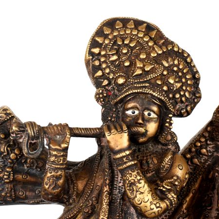 Handmade Vintage Brass Lord Krishna and Radha Decorative Statue