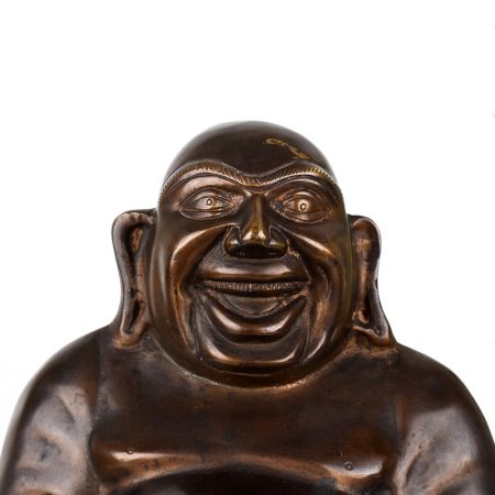 Handcrafted Laughing Buddha Brass Statue in Chinese Art