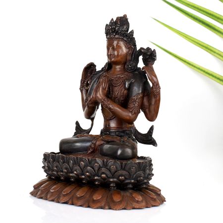Buddhist Deity Chenrezig Copper Statue in Tibetan Art