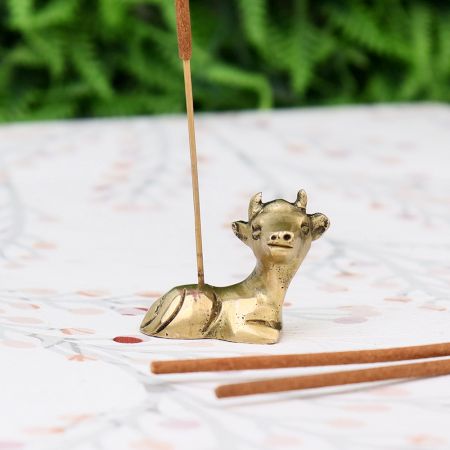 Golden Brass Mini Cow Incense Stick Holder