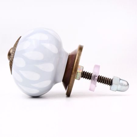 Grey White Ceramic Floral Drawer Knob-6 Pieces