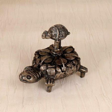 Handmade Grey Finish Metal Turtle Bindi Box for Home Decor