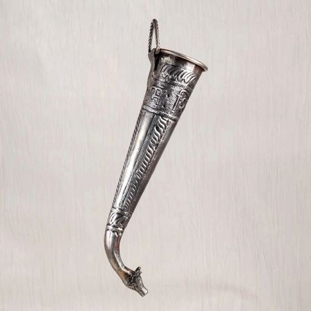 Engraved Handmade Brass Nandi Head Pipe in Grey Finish